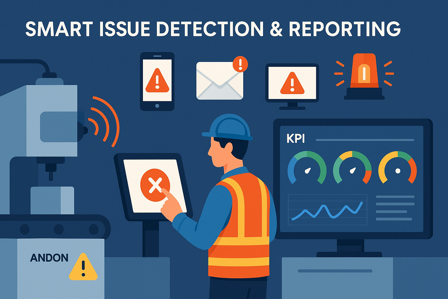 Smart issue detection and reporting system showing multiple notification channels